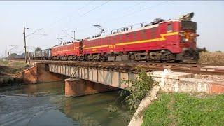 Cross Iron Bridge Goods Train running with Twins WAG5 & 58 BOXN Wagon #sateeshmaurya