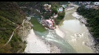 Rudraprayag over-flight in Uttarakhand: Alaknanda and Mandakini Ganga rivers join at confluence