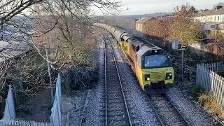 DMU's & Diesel Bitumen Freight Trains Passing Iron Bridge Accrington Frosty Winters Day 06/12/2023