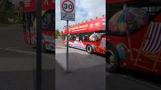 City Sightseeing Bournemouth bus LX05 GDZ not in service pulls into the Esso garage to refuel ⛽