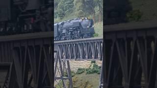 The UP challenger mixed freight crosses the iron bridge #up #union #Pacific #fun #railway #iron #dcc