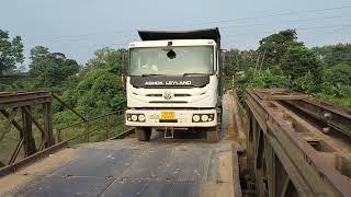 Ashok Leyland Truck Crossing Weak Iron Bridge.