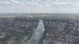 A-Log. Yelets, Lipetsk region, Russia. Sosna river. Pig-iron bridge, Aerial View