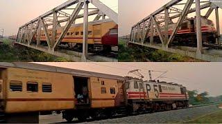 P 5 White Head Locomotive Passing On Iron Bridge || Intercity Express Beautiful Passing Scene