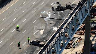 Aftermath of fiery wreck on Gold Star Bridge