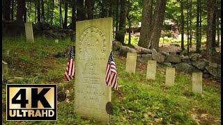 1807 Sleeper Cemetery, Bristol, NH. A Short Walk on a Warm Summer Day with Birds /chirping, in 4k.