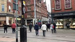 Walking in Nottingham UK City Centre .