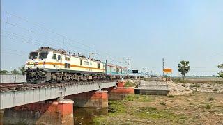 Tempestuous HWH WAP 7 leads Patna Janashatabdi Special thundered through iron bridge at 130kmph..!!!