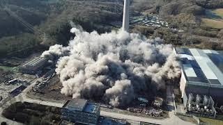 Iron Bridge Power Station demolition with blow down footage..