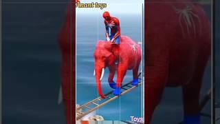 Super men and Spider man Help Elephant  iron bridge Pass #toy #elephant #superman #spiderman