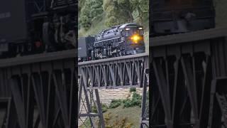 The Cab Forward crosses the iron bridge #sp #up #iron #bridge #modelrailroad #train #sanantonio #dcc