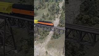 The Milwaukee Road Local crosses the iron bridge #model #railway #fun #milwaukee #Road #iron #dcc