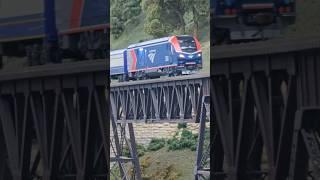 The Amtrak charger pulls the Orient Express over the iron bridge #model #amtrak #orient #fun #train