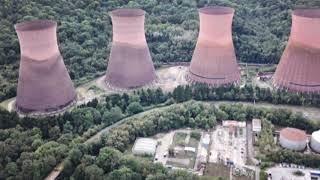 Drone footage featuring the demolition of Ironbridge power station cooling towers.