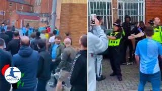 Gang of Violent White British Men in Coventry Chase 2 Black Men While Pelting Bottles