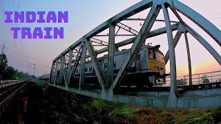 Electric Train Running Video With Beautiful Sunset View  || Indian Train Passing On Iron Bridge