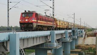 WAP-4 Express Train Crossing The Ajay River Bridge: 13141 Teesta Torsa Express | Indian Railways