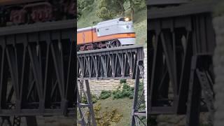 Hiawatha Milwaukee Road crosses the iron bridge #model #railway #hiawatha #milwaukee #road #dcc #fun